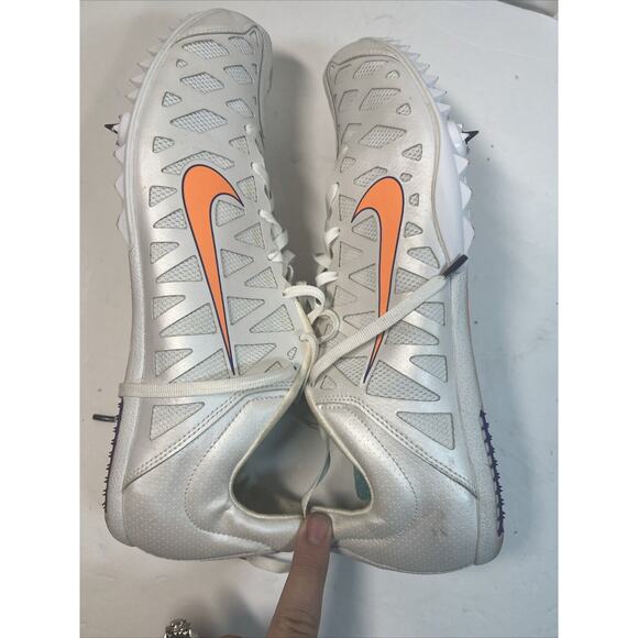Nike Mens Shoe 13 White Orange Track Cleat Spikes Running Zoom Maxcat Bowerman - Picture 11 of 13